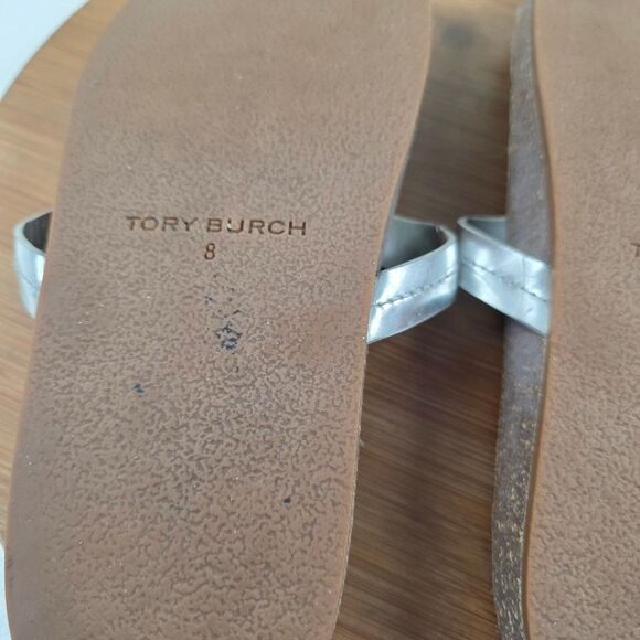 Tory Burch Miller Cloud Leather Metalic Silver Logo Sandals Sz 8 M - Picture 10 of 10